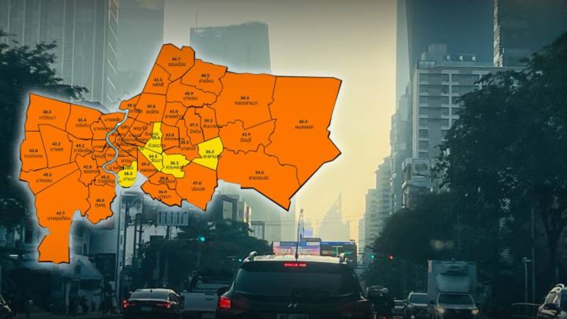 Most of Bangkok suffering with excessive PM2.5 airborne pollution today