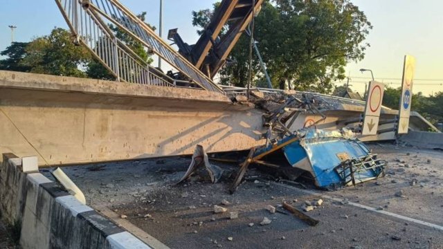 Footbridge over Asian Highway hit by truck and collapses