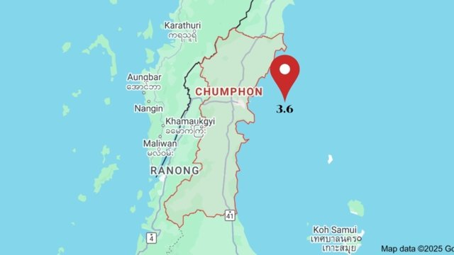 3.6 magnitude submarine earthquake detected off Chumphon province