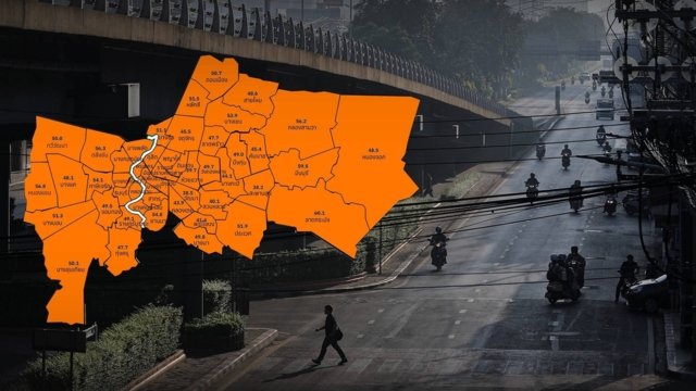 Worsening air quality in Bangkok, with excessive PM2.5 dust in all districts
