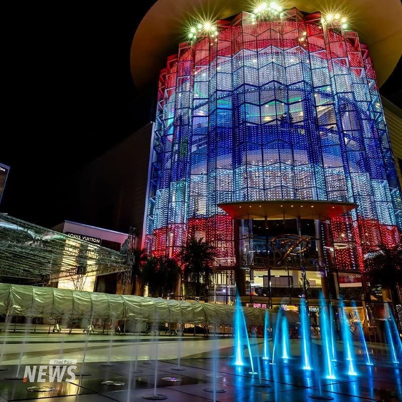 Bangkok buildings light up in colours of Thai national flags