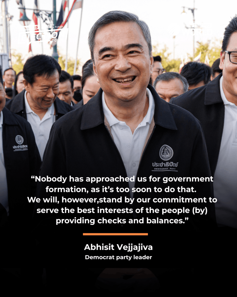 Abhisit Vejjajiva, Democrat party leader, commented on the government formation following the 2026 general election.