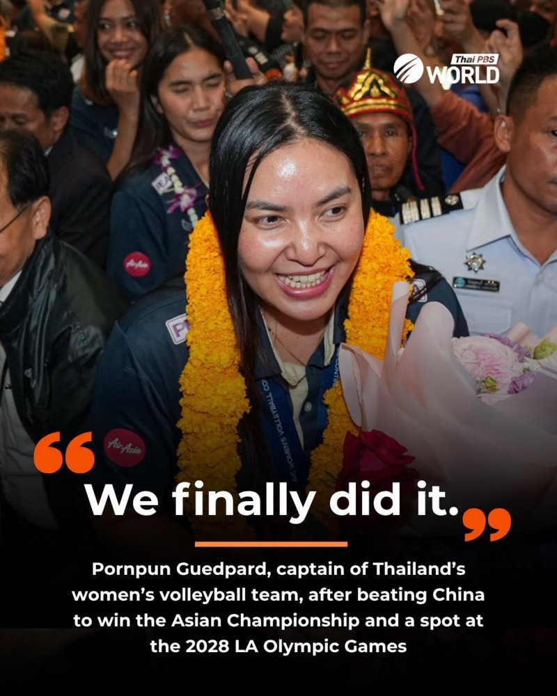 Pornpun Guedpard, captain of Thailand’s women’s volleyball team, after beating China to win the Asian Championship and a spot at the 2028 LA Olympic Games