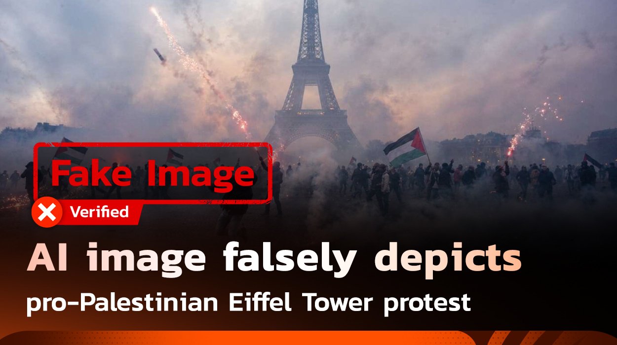 Fake imageAI image falsely depicts pro-Palestinian Eiffel Tower protestOct 19, 26 | Around the World Fake imageAI image falsely depicts pro-Palestinian Eiffel Tower protestOct 19, 26 | Around the World