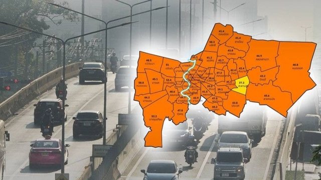 Most of Bangkok choked by health-affecting air pollution today Most of Bangkok choked by health-affecting air pollution today