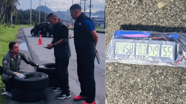 Phang-nga police arrest two men after explosive device is found in car Phang-nga police arrest two men after explosive device is found in car